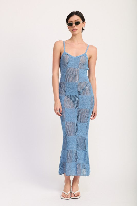 CONTRASTED MAXI SHEER DRESS