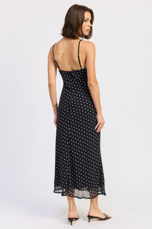 MIDI SPAGHETTI  STRAP DRESS WITH LACE DETAIL