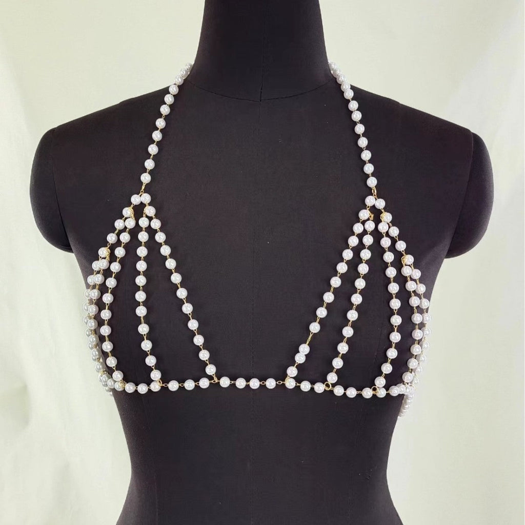 Sexy Beach Bikini Lingeries Bra Pearl body Chain